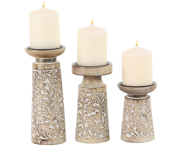 Set candelabros de madera Tallada